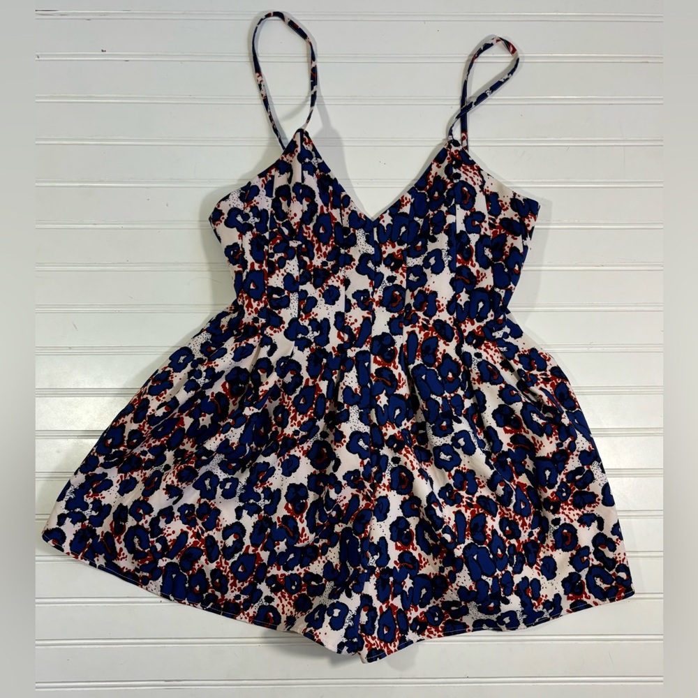 Oxford Circus Romper Womens Size Small Red White Blue Animal Print